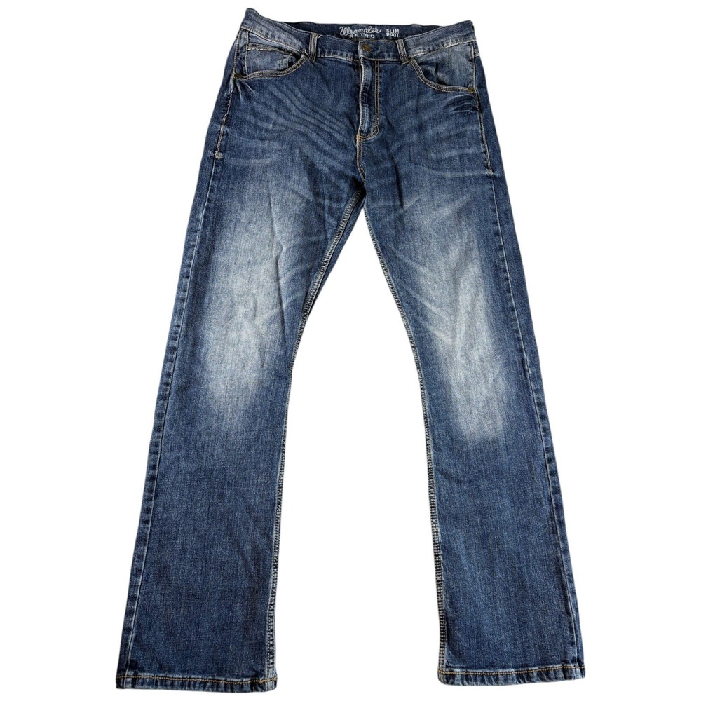 Wrangler Retro Slim Bootcut Jeans Mens 36x34 Blue Premium Rugged Western WLT77LY